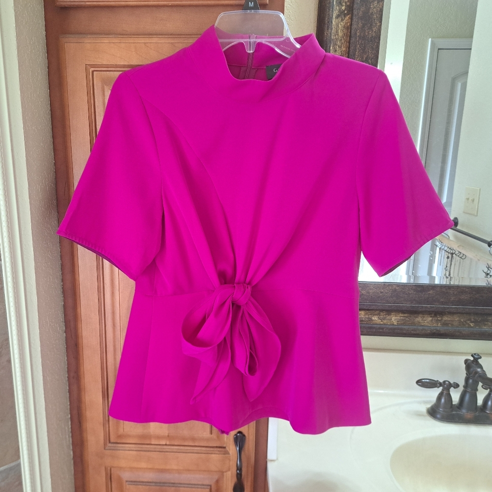 Gracia Fuchsia Pink Tie Waist Blouse Size Medium